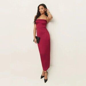 Reformation Frankie Silk Dress - Red Rubies